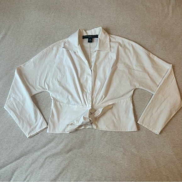 Josephine Chaus Tops - Josephine Chaus White Tie-Front Button-Down Top